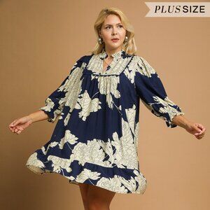 PLUS SIZE UMGEE NAVY & IVORY FORAL DRESS